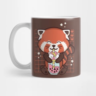 Cute Kawaii Red Panda Unicorn Boba Tea Mug